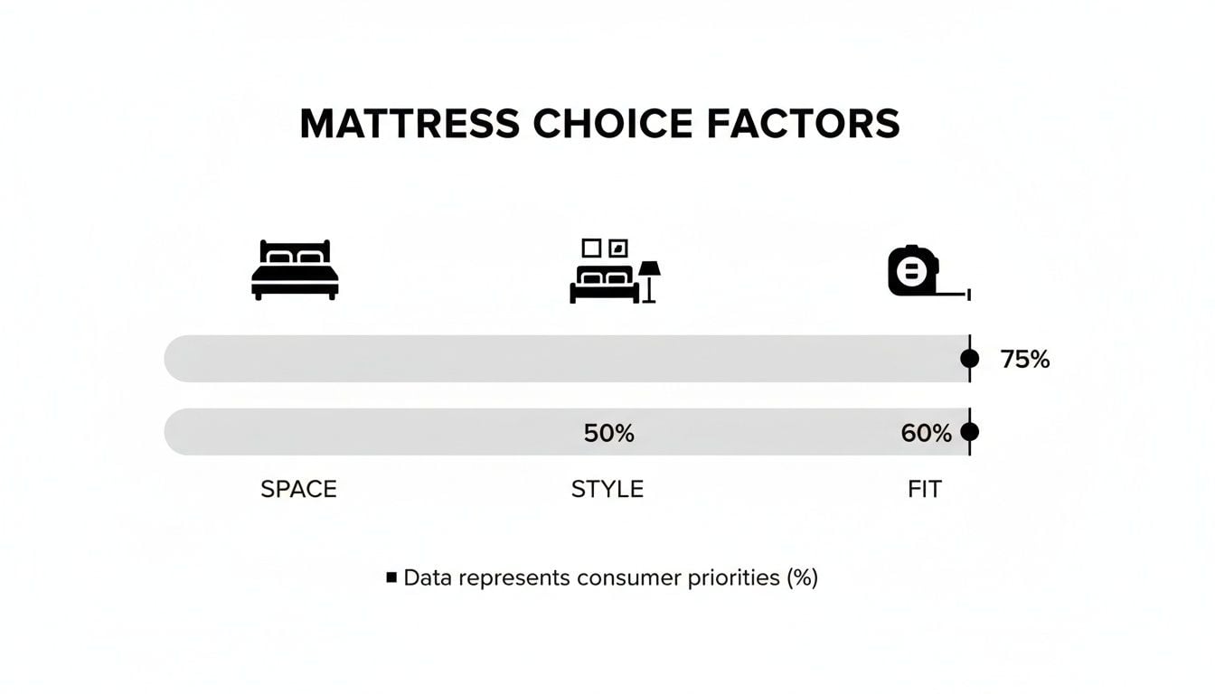 Horizontal bar chart illustrating consumer priorities for mattress choice factors: Space, Style, and Fit.