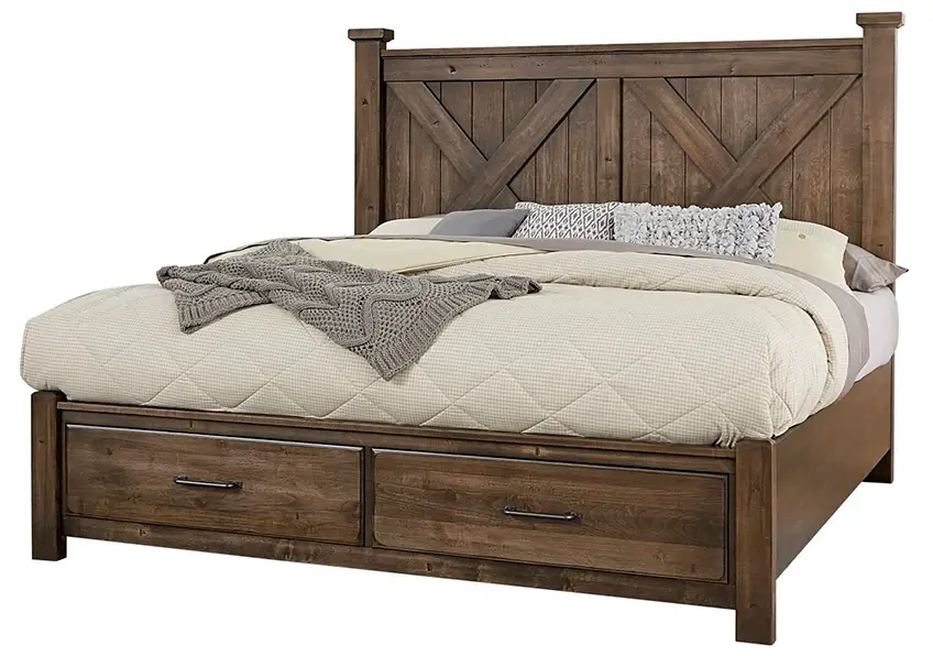 Cool Rustic X Bed With Footboard Storage - 170-667/066B/602/602T