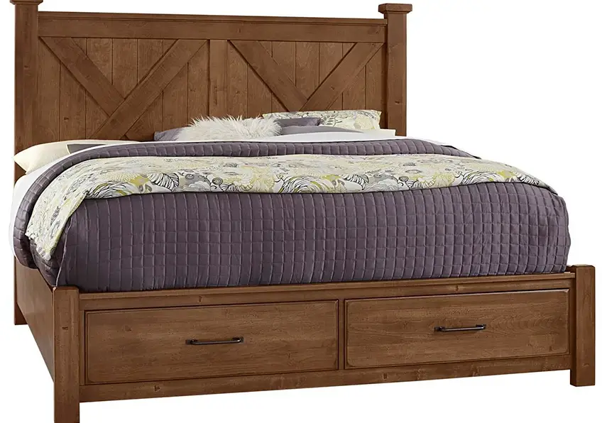 Cool Rustic X Bed With Footboard Storage - 174-667/066B/602/602T