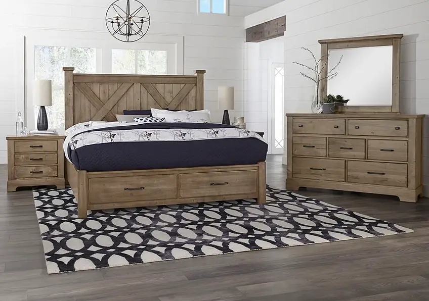 Cool Rustic X Bed With Footboard Storage - 172-667/066B/602/602T