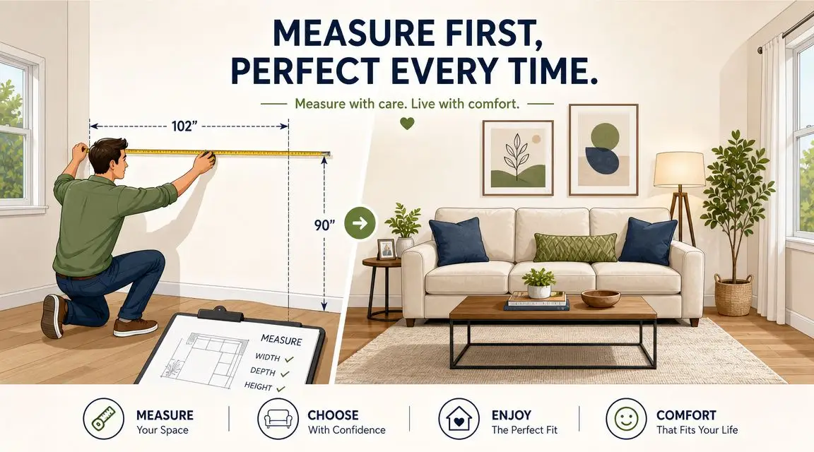 A man measuring a living room wall with a tape measure to ensure furniture fits perfectly.
